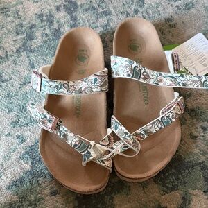 Birkenstock Kids Floral Sandals - White and Green